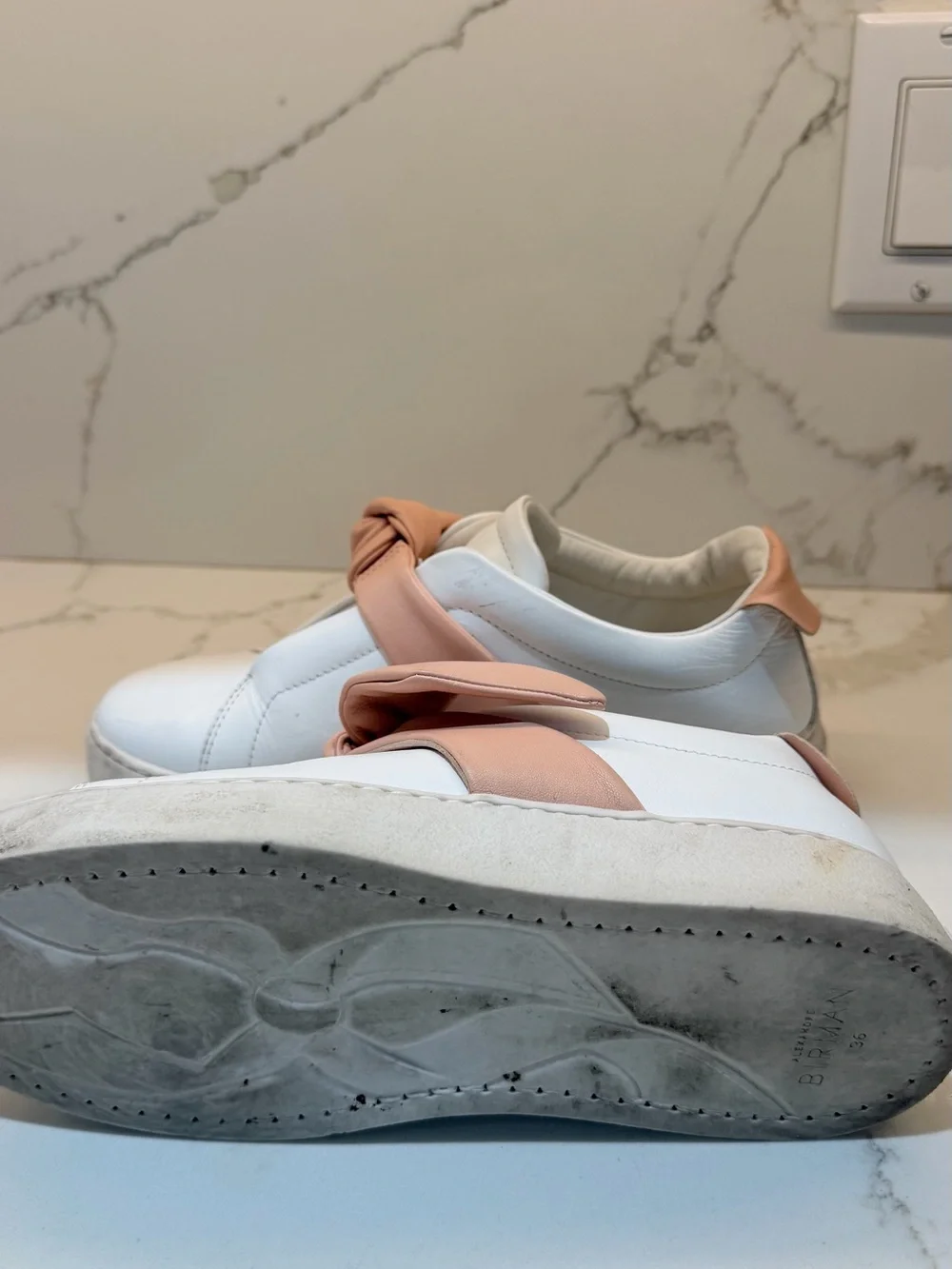 Alexandre Birman Clarita Bow Leather Sneakers White & Blush Pink Size 36